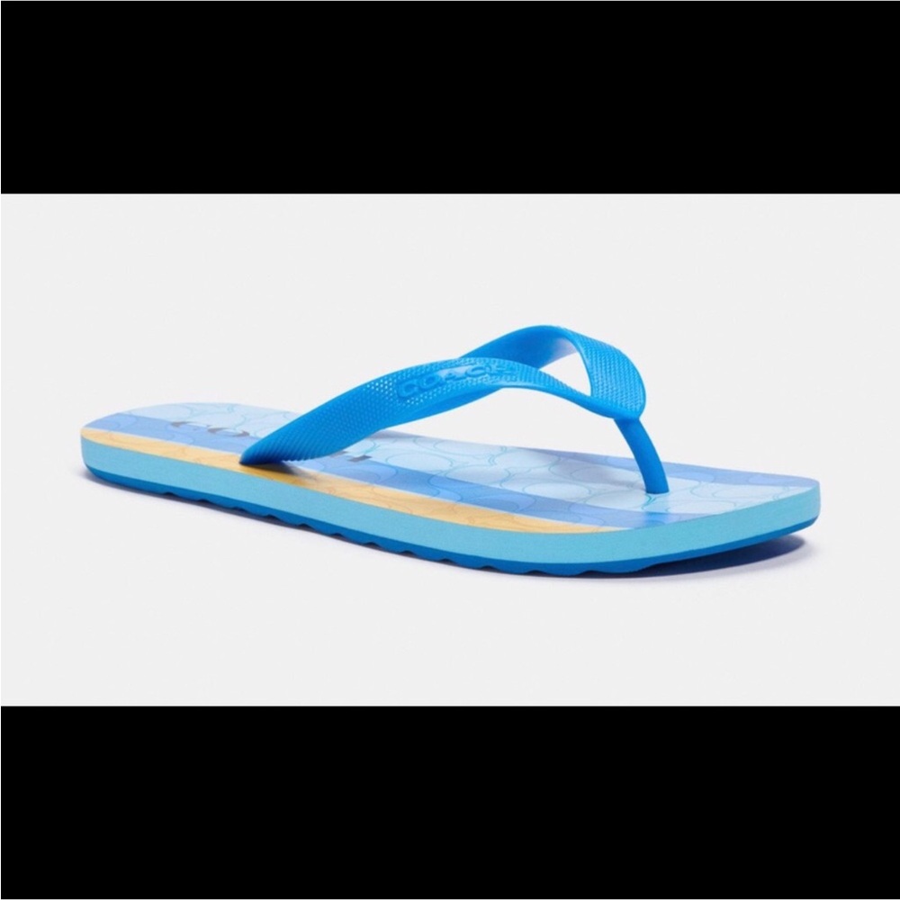 Coach NEW Zak Signature Vibrant Blue and Yellow Flip Flops Sandals-NWT InPackage - Picture 12 of 12